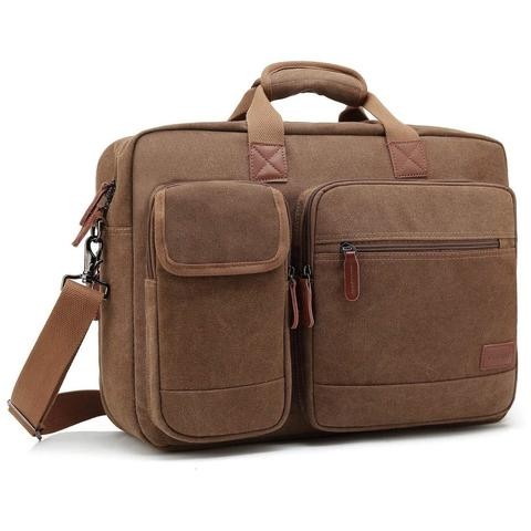 Coolbell - Messenger Bag Canvas  Business Laptop Briefcase - Brown 15.6&quot;