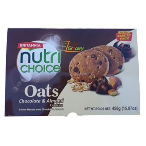 Britannia Nutri Choice Oats Chocolate And Almond Cookies 8x65g