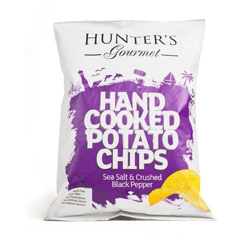 Hunter&#39;s Gourmet Sea Salt and Crushed Black Pepper Hand Cooked Potato Chips 125g