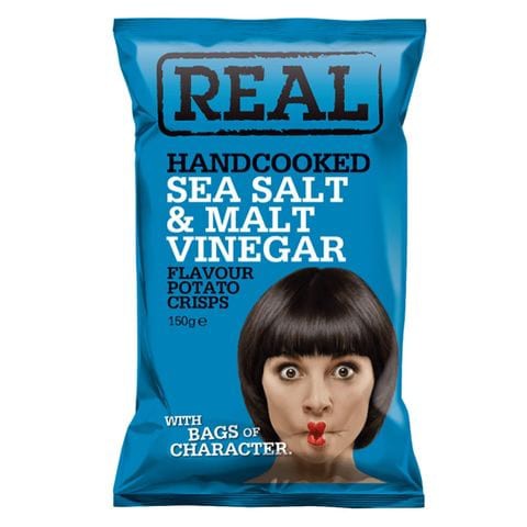 Real Sea Salt And Malt Vinegar Handcooked Potato Crisps 150g