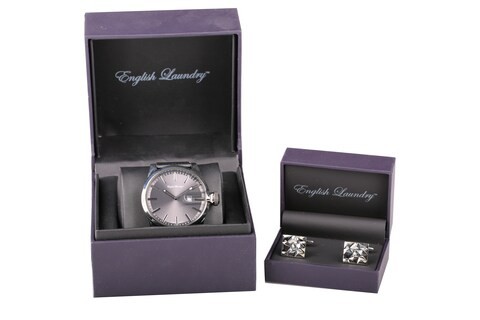 English Laundry Classic Ladies Chrono Grey Mesh Watch with Cufflinks-829150