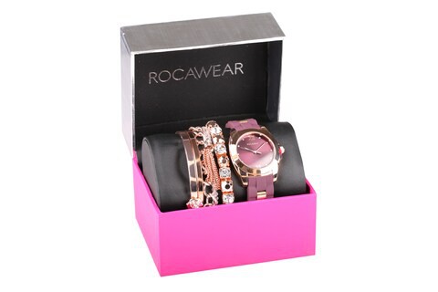 Rocawear Classic Ladies Purple Silicone Watch Bangle Set-829080