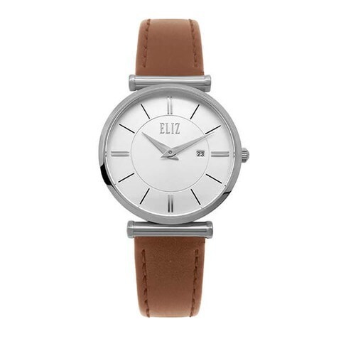 Eliz - Ladies Silver Case Leather Band Watch - ES8634L1SWD