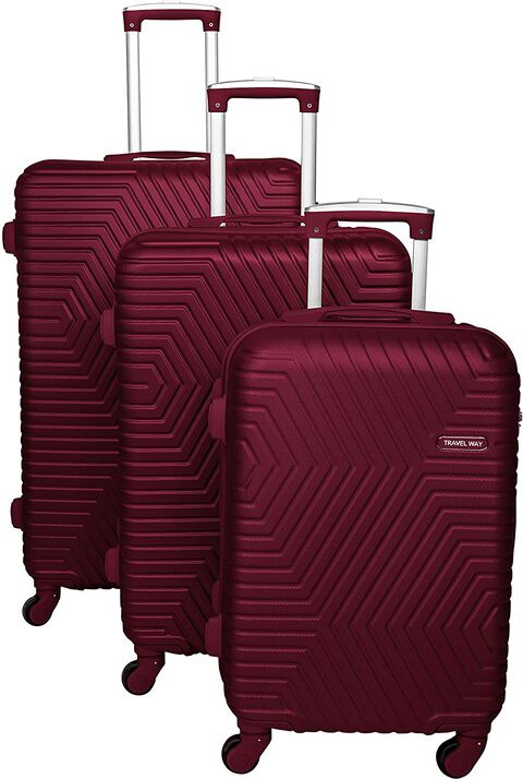 TravelWay Lightweight Luggage Set Checked Bag- 20/24/28 Inches Hardshell Suitcase Spinner Luggage for Travel   ABS Luggage with 4 Spinner Wheels (Burgundy Red, Set of 3)