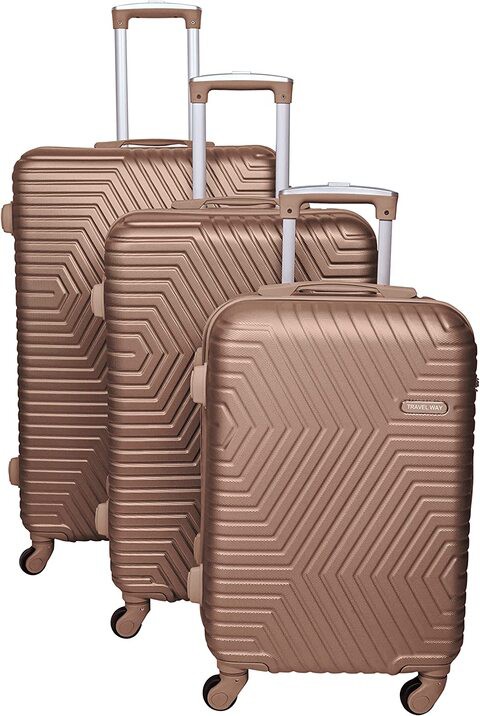 TravelWay Lightweight Luggage Set Checked Bag- 20/24/28 Inches Hardshell Suitcase Spinner Luggage for Travel   ABS Luggage with 4 Spinner Wheels (Golden, Set of 3)