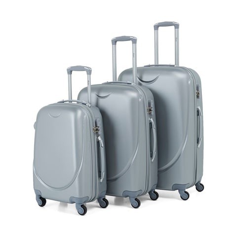 Senator Brand Hardside 3 Piece Set of 4 Wheel Spinner Luggage Trolley in Silver Color KH134-3_SIL