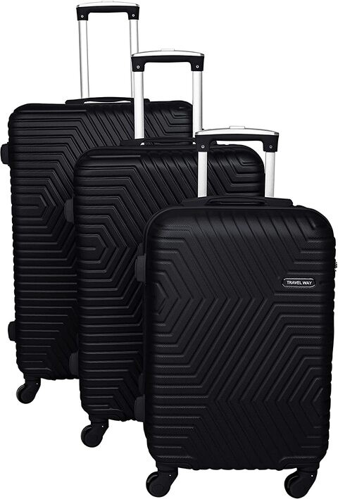 TravelWay Lightweight Luggage Set Checked Bag- 20/24/28 Inches Hardshell Suitcase Spinner Luggage for Travel   ABS Luggage with 4 Spinner Wheels (Shine Black, Set of 3)