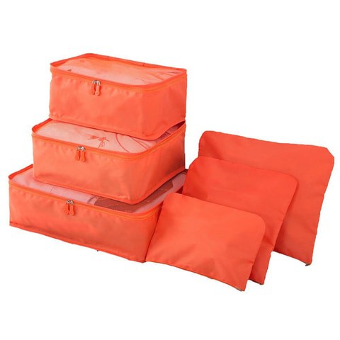 Generic-6pcs/set Lightweight Luggage Travel Bags Men and Women Packing Cubes Organizer Compression Pouches  Fashion Double Zipper Waterproof Polyester Bag Suitcase （orange）