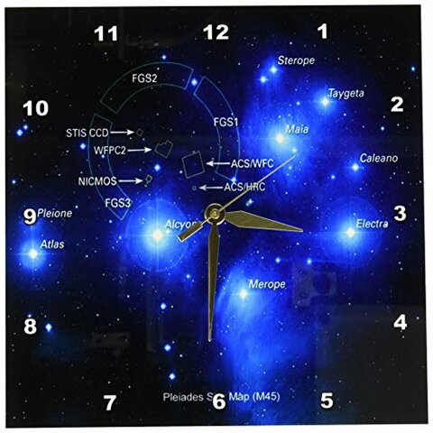 3dRose DPP_76809_1 Galaxy and Nebula-Pleiades Star Cluster Map &#39;M45&#39;-Wall Clock, 10 by 10-Inch