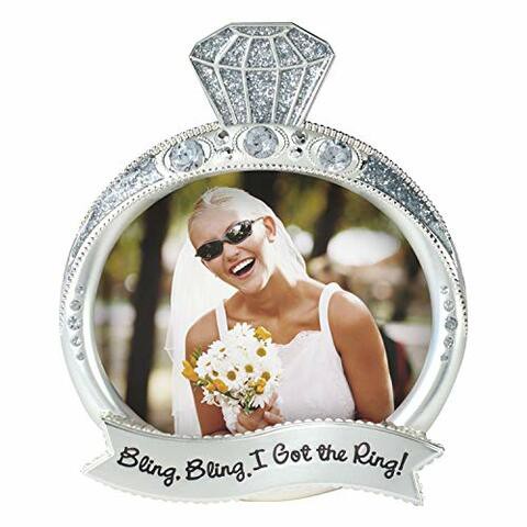Malden International Designs Wedding Jewel and Glitter Bling Ring Picture Frame, 3x4, Silver