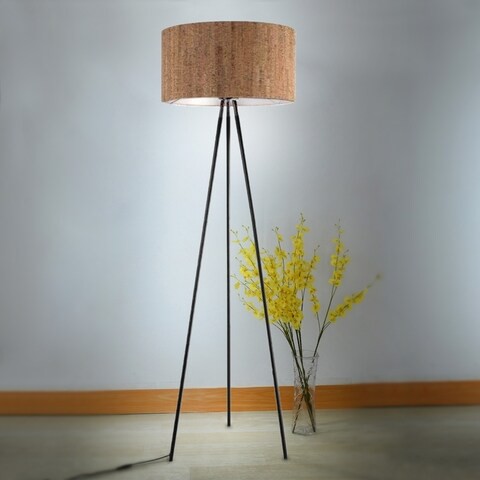 Sleek Tripod Modern Lauraine Floor Lamp - Matte Black / Cork