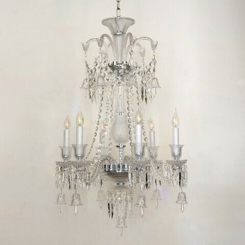 Crystal Chandelier Glass- 6 Arms - Silver