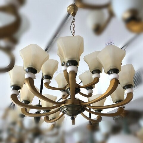 Uplight Chandelier H8587-10+5 Arms - Brass