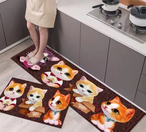 Lovey Cartoon Kitchen Mats Kitchen Rugs Bedroom Carpets Set Absorbent Thick Non-slip Washable, Area Rugs for Kitchen Floor Indoor Outdoor Entry(40x 60cm and 40x120cm)- 2PCS (brown printed, 40x 120 cm)