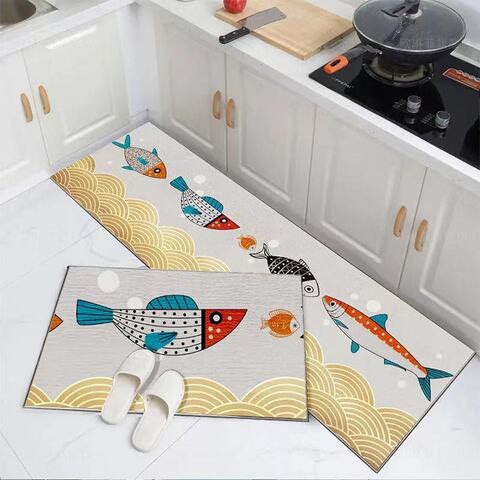 Lovey Cartoon Kitchen Mats Kitchen Rugs Bedroom Carpets Set Absorbent Thick Non-slip Washable, Area Rugs for Kitchen Floor Indoor Outdoor Entry(40x 60cm and 40x120cm)- 2PCS (brown printed, 40x 120 cm)