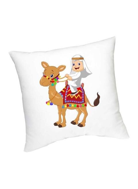 FMstyles Arab Boy Riding Camel Printed Cushion White/Brown/Red 45 cm