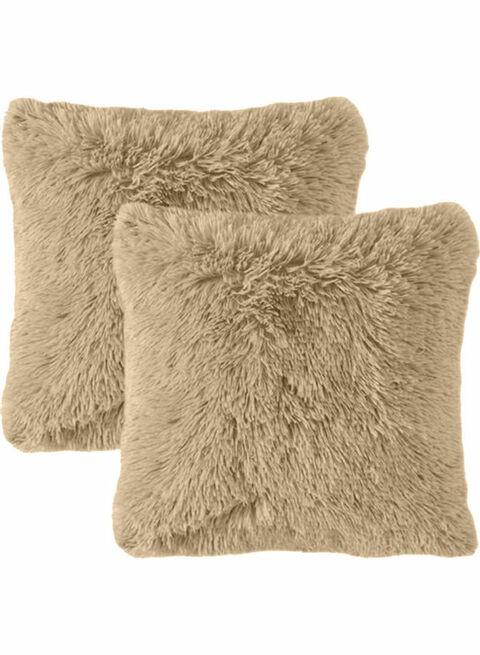 Luxe Decora 2-Piece Decorative Fur Cushion Set Beige 45x45cm