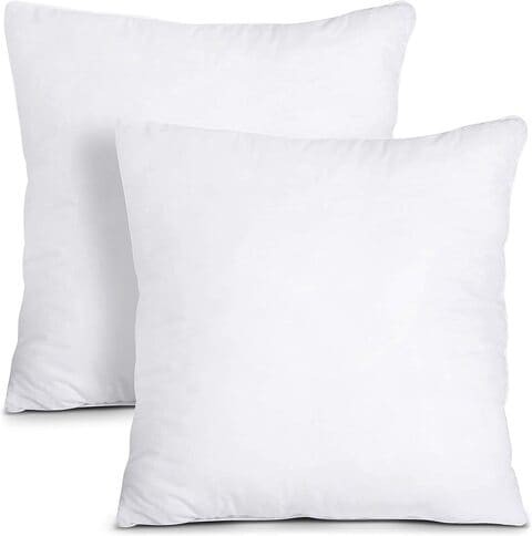 Decorative Throw Pillow Inserts, CAN, Square Pillow Insert, Set Of 2, White, Soft and Luxurious Pillow Insert for Sofa, Chair, Bedroom, Living Room &amp; Car(45x45 cm)