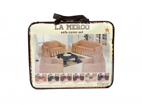 Sofa Cover Set, LA MEROO, Spandex Non Slip Soft, 85% Polyster &amp; 15% Spandex, 7 Seater, Washable Furniture Protector (Beige)