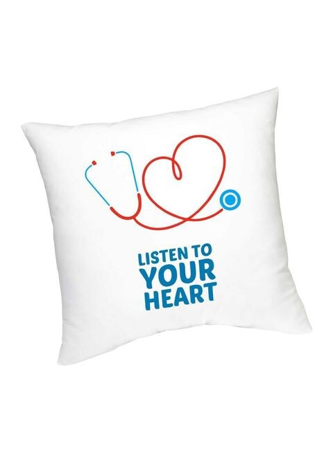 FMstyles Listen To Your Heart Printed Cushion White/Blue/Red 45 cm