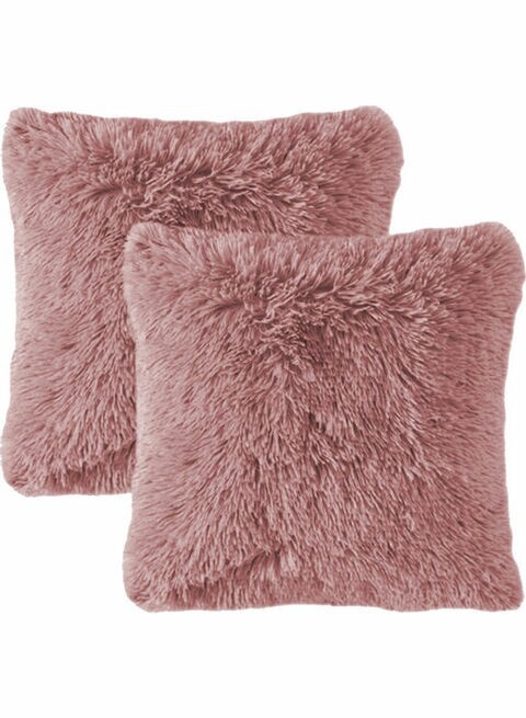 Luxe Decora 2-Piece Decorative Fur Cushion Set Rose 65x65cm