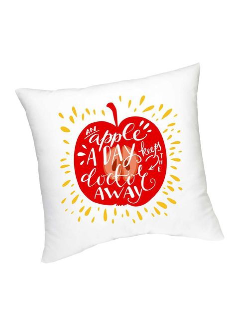 FMstyles An Apple A Day Keeps Doctor Away Printed Cushion White/Red/Yellow 45 cm