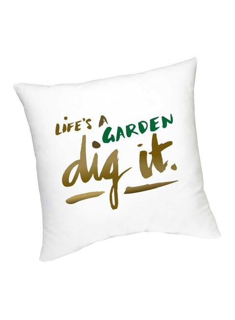 FMstyles Life&#39;s A Garden Dig It Printed Cushion White/Brown/Green 45 cm