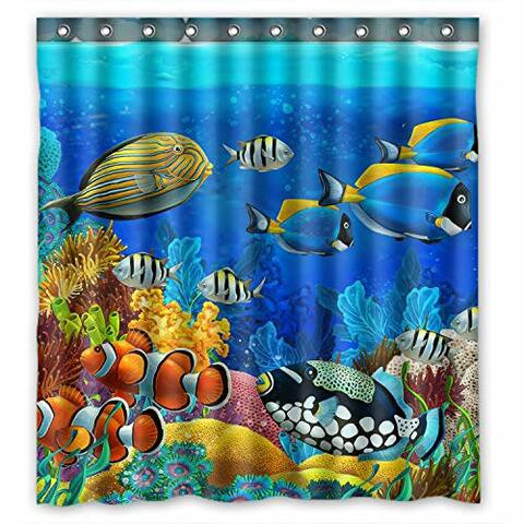 Fmshpon Sea Seabed Fish Corals Underwater Ocean Tropical Waterproof Polyester Fabric Shower Curtain 66 X 72 Inches