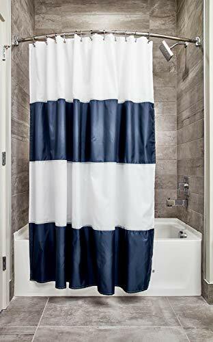 Idesign Zeno Striped Fabric Shower Curtain For Master, Guest, Kids&#39;, College Dorm Bathroom, 72&quot; X 72&quot; - Navy Blue And White