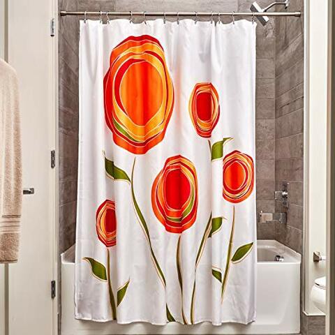 Idesign Fabric Marigold Shower Curtain For Master, Guest, Kid&#39;s, College Dorm Bathroom, 72&quot; X 72&quot;, Orange And Red