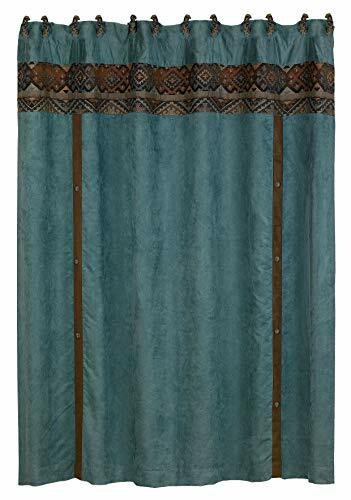 Hiend Accents Del Rio Faux Suede Western Shower Curtain &amp; Rings Bath Set, 72&quot; X 72&quot;, Teal Blue