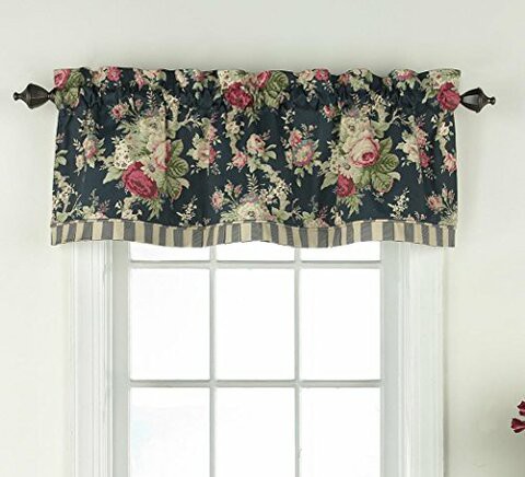 Waverly Sanctuary Rose 60&quot; X 18&quot; Short Valance Small Window Curtains Bathroom, Living Room And Kitchens, Heritage Blue