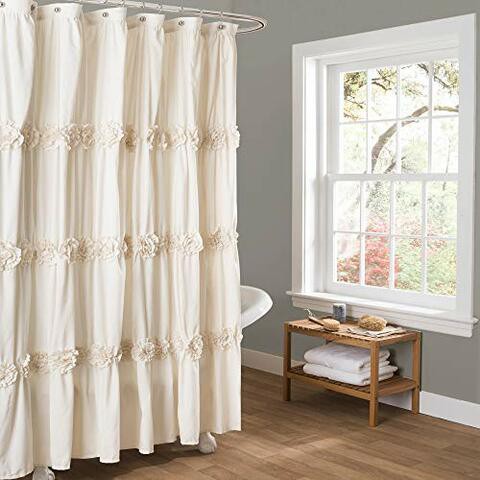 Lush Decor Lush D Cor C12857P13-000 Ivory Darla Ruched Floral Bathroom Shower Curtain, X 72