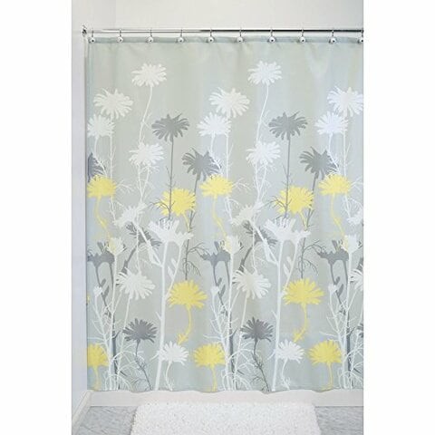 Idesign Daizy Fabric Shower Curtain For Master, Guest, Kids&#39;, College Dorm Bathroom, 72&quot; X 72&quot; - Gray And Yellow