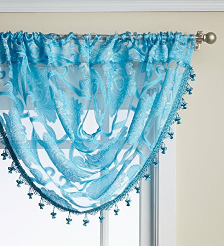 Regal Home Collections Milawi Sheer Jacquard Scroll Waterfall Valance, 57 By 37-Inch, Blue