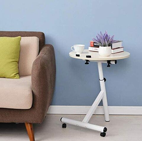 Qfeng Removable Lift Coffee Table With Wheels Tea Table Round Bed Sofa Side Table Desk Angle Height Adjustable Small Table (Color : White)