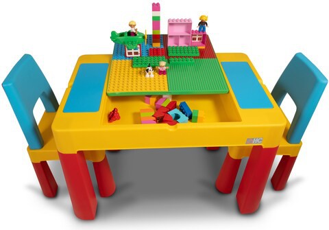 Home Canvas 2-IN-1 Unisex Kids Building Block &amp; Study Lego Table &amp; Chair Set, Multicolor Table and Chair for Kids