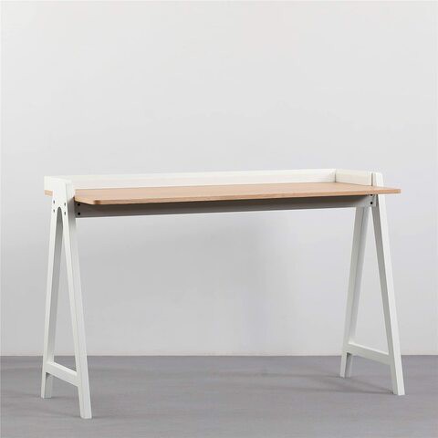 KAI Desk, Modern Nordic Desk, Study desk, Computer Desk for home office with Solid Wood Base &amp; Oak Top By Daamudi (White)