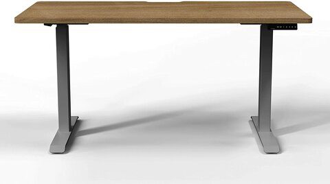 Navodesk Height Adjustable Gaming Desk, Workstation, Bluetooth Enabled Gray Frame + Top (Golden Oak, 59 x 30 inch)
