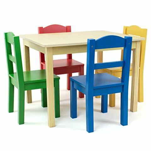 Humble Crew Collection Kids Wood Table &amp; 4 Chair Set, Natural/Primary