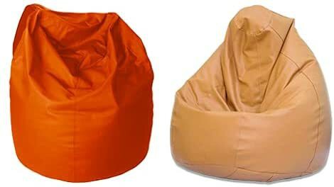 Luxe Decora PVC Leather Bean Bag Combo (Orange &amp; Beige)