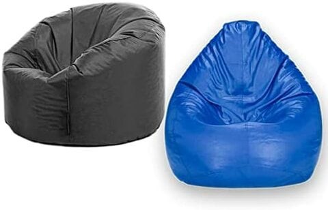 Luxe Decora PVC Leather Bean Bag Combo (Grey &amp; Blue)