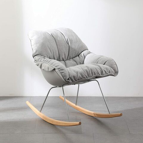 KAI Rocking Chair, Modern Nordic Lounge Chair, Lazy Chair with soft fabric Cushion By Daamudi (Grey)