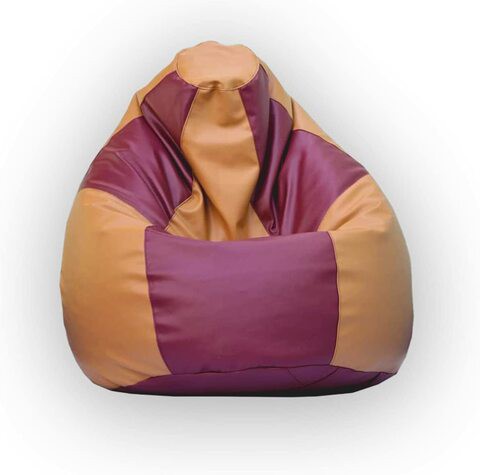 Luxe Decora PVC Leather Multicolor Bean Bag (Beige &amp; Maroon)