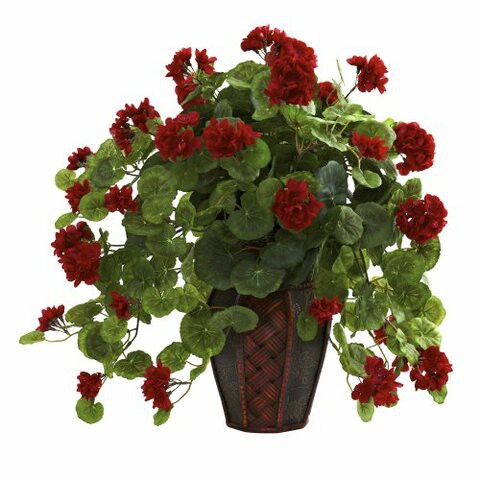 Nearly Natural 6777 Geranium with Decorative Planter, Green/Red,7.5 x 9 x 30