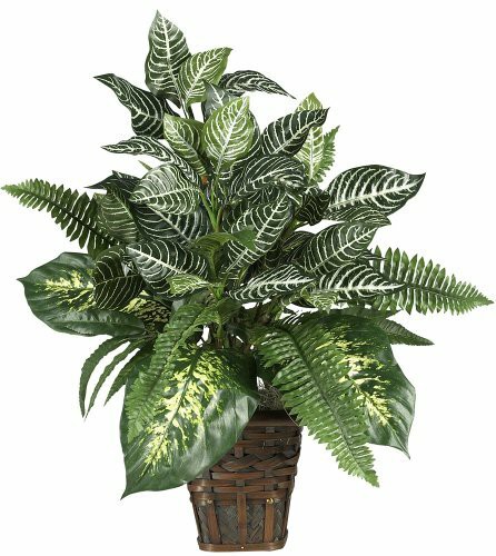 Nearly Natural 6528 Greens Zebra with Wicker Decorative Silk Plant, Green