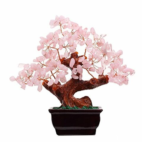 Feng Shui Natural Rose Pink Quartz Crystal Money Tree Bonsai Style Decoration for Wealth and Luck