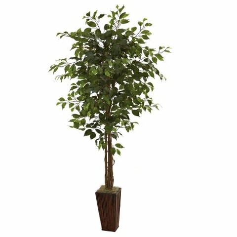 Nearly Natural 5931 6ft. Ficus Tree with Bamboo Planter,Green