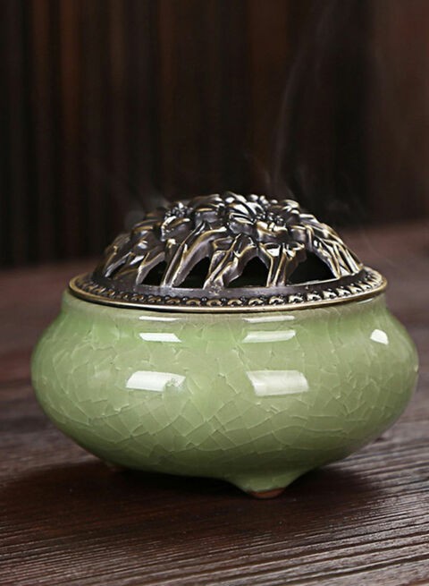 Generic Ceramic Stoneware Incense Burner Green 10x7.2centimeter