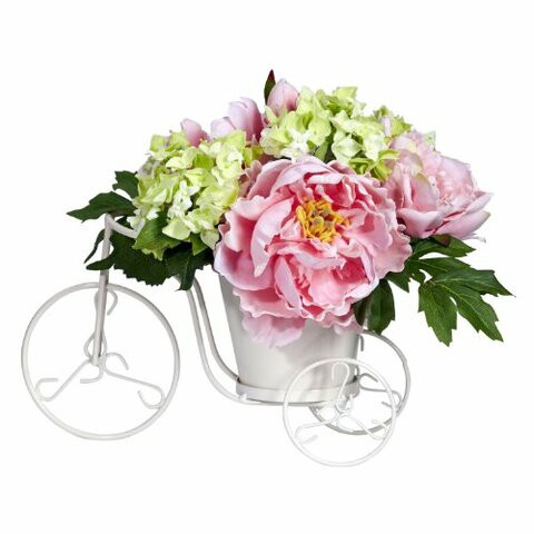 Nearly Natural 4807 Peony And Hydrangea Tricycle Silk Flower Arrangement, Pink/Green